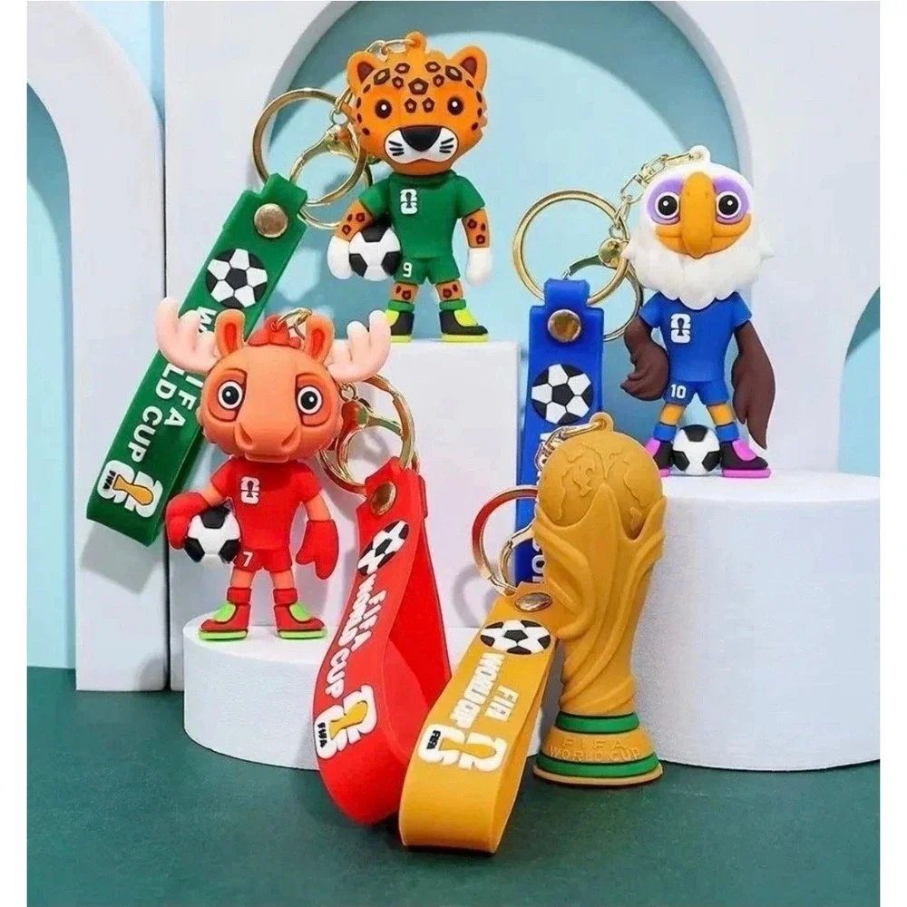2026 World Cup Cartoon Mascot 4 Keychain Soccer Trophy Cute Animal Gift Fans